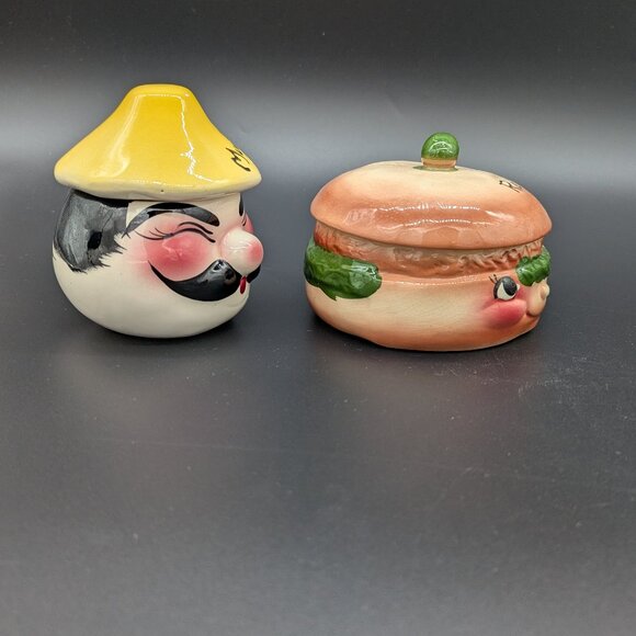 Vintage Two DeForest Condiment Jars Relish And Mustard Small Chip Crazing - Picture 2 of 13